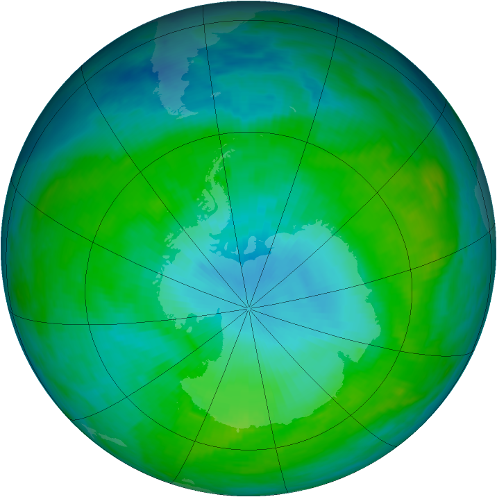 Antarctic ozone map for 26 January 1992